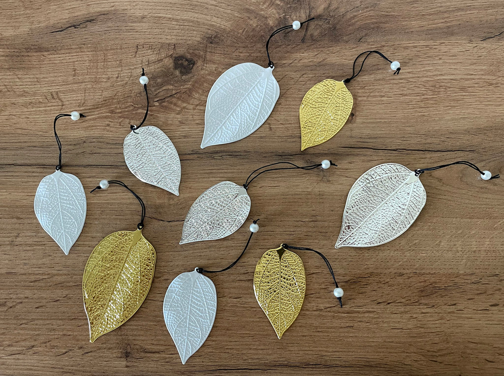 9er Set Anhänger Schimmerblatt Hänger Blatt Dekohänger Metall Hängedek