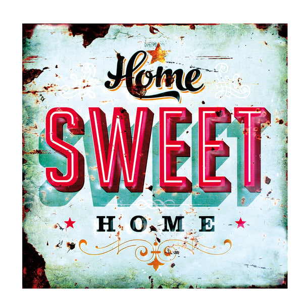 LB H&F Blechschild Blech Schild Metallschild Nostalgie Retro Home Sweet Home türkis 30x30 cm Groß