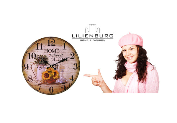 LB H&F Lilienburg Wanduhr Vintage Küchenuhr Uhr grün braun gelb Home
