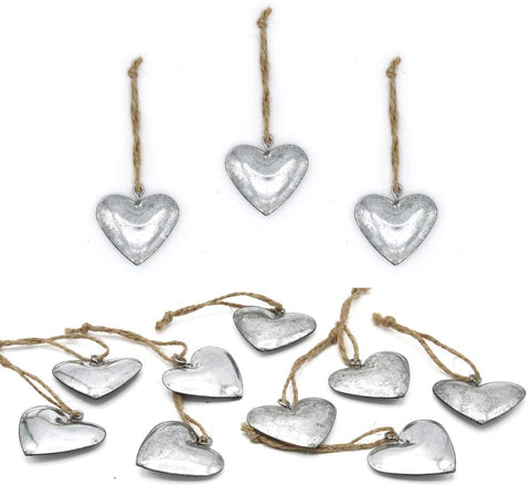 LB H&F Set 12er Anhänger Herz Dekoherzen Herzanhänger Silber Metall silber Frühling Osterschmuck Ostern Dekohänger Osterdeko Geschenkanhaenger