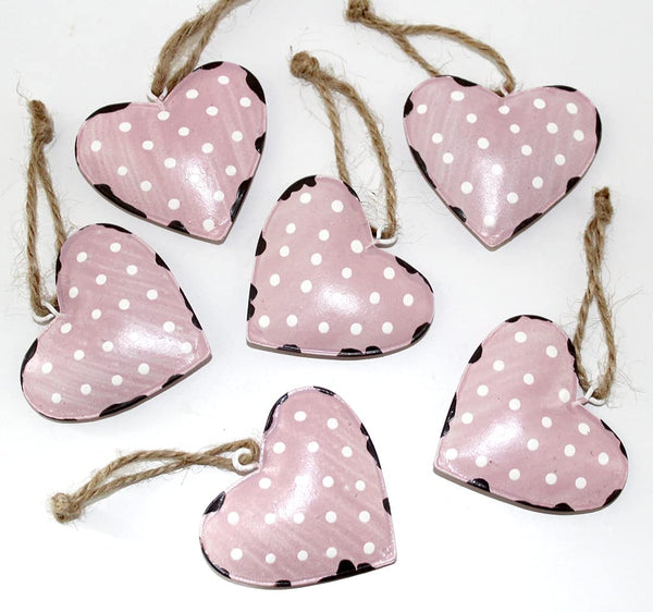 LB H&F 6er Set x Anhänger Herzen Dekohänger Metall bunt Hängedeko Frühling Osterschmuck Ostern Dekohänger Osterdeko Mix rosa pink