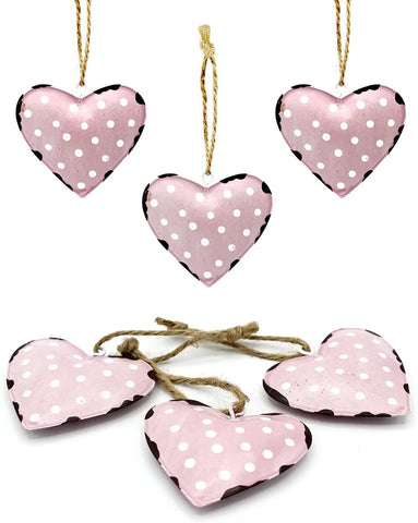 LB H&F 6er Set x Anhänger Herzen Dekohänger Metall bunt Hängedeko Frühling Osterschmuck Ostern Dekohänger Osterdeko Mix rosa pink