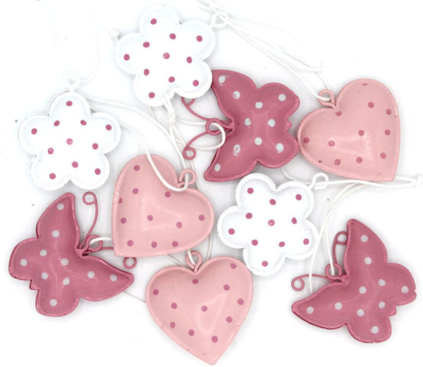 LB H&F 9er Set Anhänger Herzen Dekoanhänger Metall bunt Hängedeko Frühling Osterschmuck Ostern Dekohänger Osterdeko Mix rosa pink