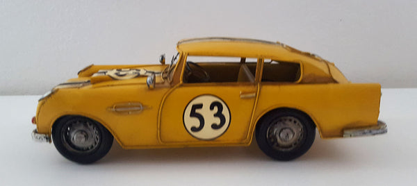 LB H&F Blechmodell Rennwagen Sportwagen 31x13x10 cm Groß Blechauto Vintage Deko (Gelb)