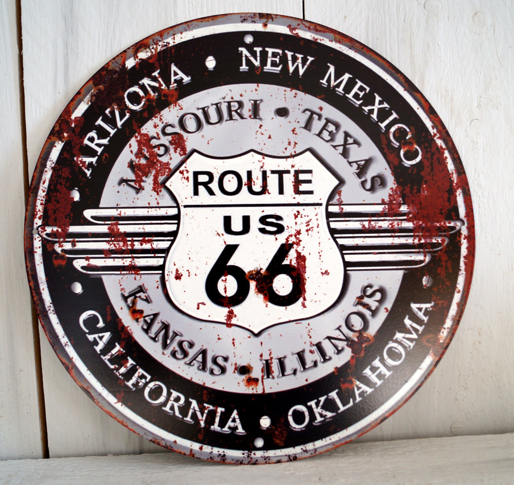 LB H&F Blechschild USA Amerika Nostalgie Retro Auto Tür Route 66 Motorrad Schild RUND