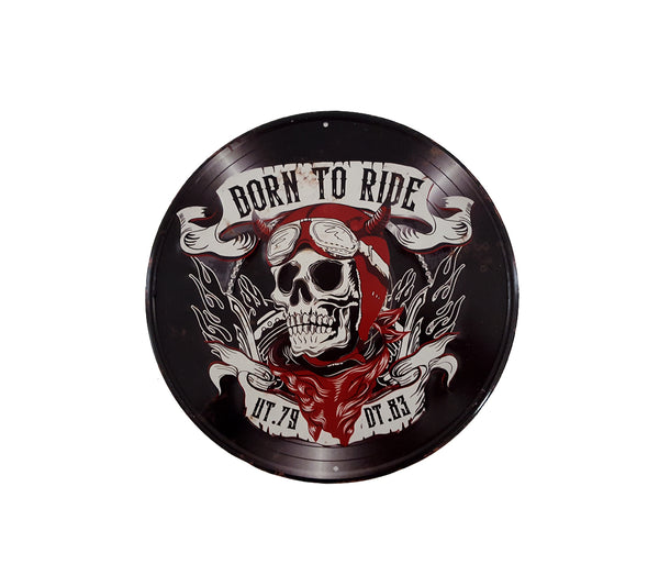 LB H&F Blechschild Retro Nostalgie Motorrad Totenkopf Hell Skull Biker Tür Schild RUND Blechschilder Schallplatte - Ø 30 cm