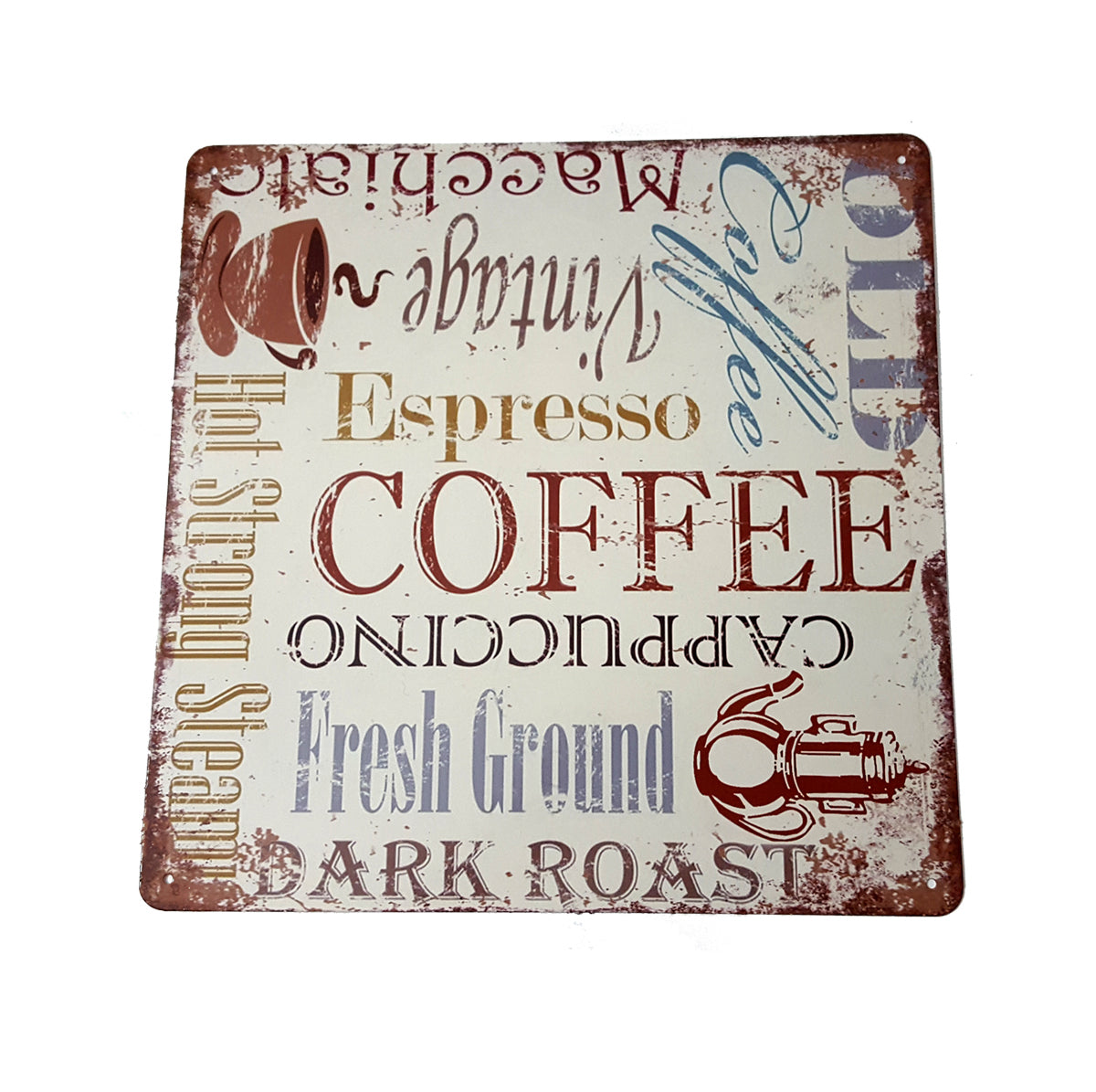 LB H&F Blechschild Kaffee Cappuccino Espresso 30x30 cm - Metallschild Küche Vintage Schild Küchendeko