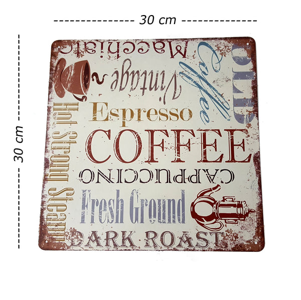 LB H&F Blechschild Kaffee Cappuccino Espresso 30x30 cm - Metallschild Küche Vintage Schild Küchendeko