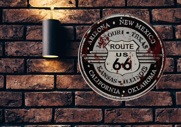 LB H&F Blechschild USA Amerika Nostalgie Retro Auto Tür Route 66 Motorrad Schild RUND