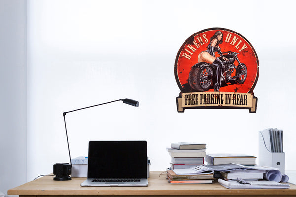 LB H&F Blechschild Retro Motorrad Blech Metallschild SEXY - FREI PARKEN - Biker Braut - Rund 30x30cm Groß