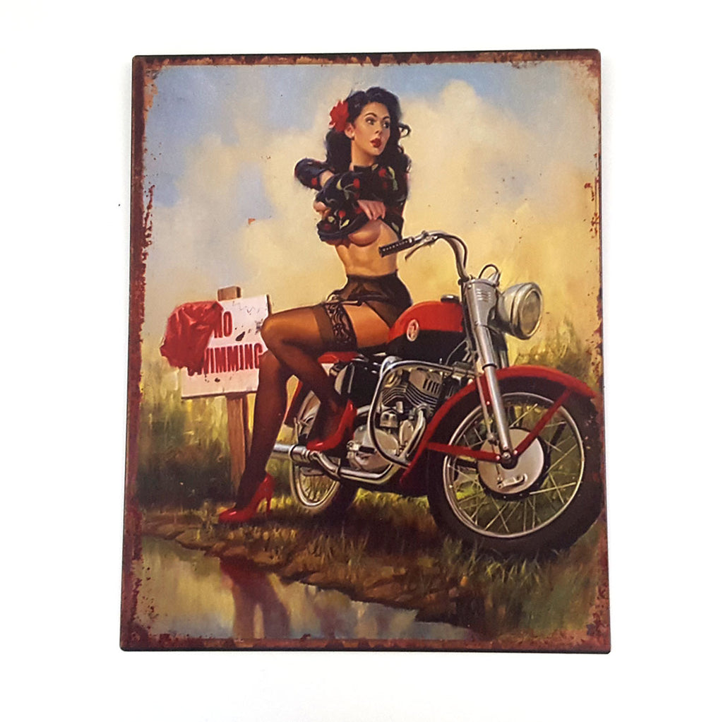 LB H&F Blechschild Retro Motorrad Blech Metallschild SEXY PIN UP - Summer