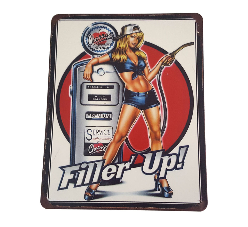 LB H&F Blechschild Retro Motorrad Blech Metallschild SEXY PIN UP - Gas Station Blechschilder