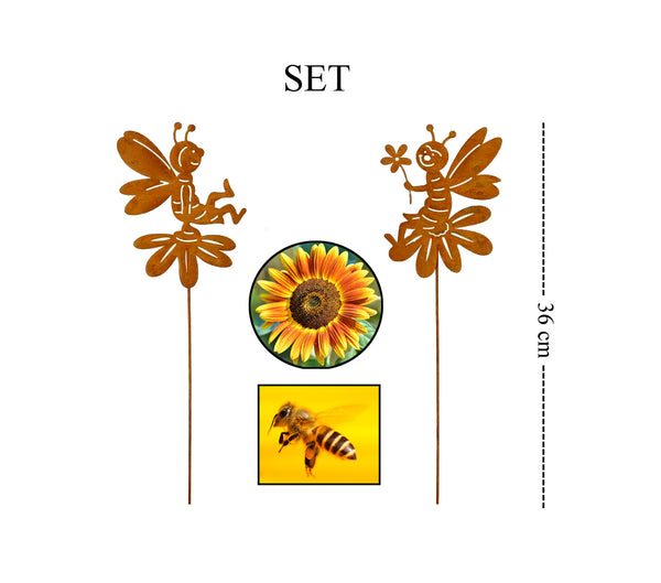 Lilienburg 2er Set Gartenstecker Honigbienen Blumenstecker Biene Rost Deko Design Stecker 36cm Beetstecker