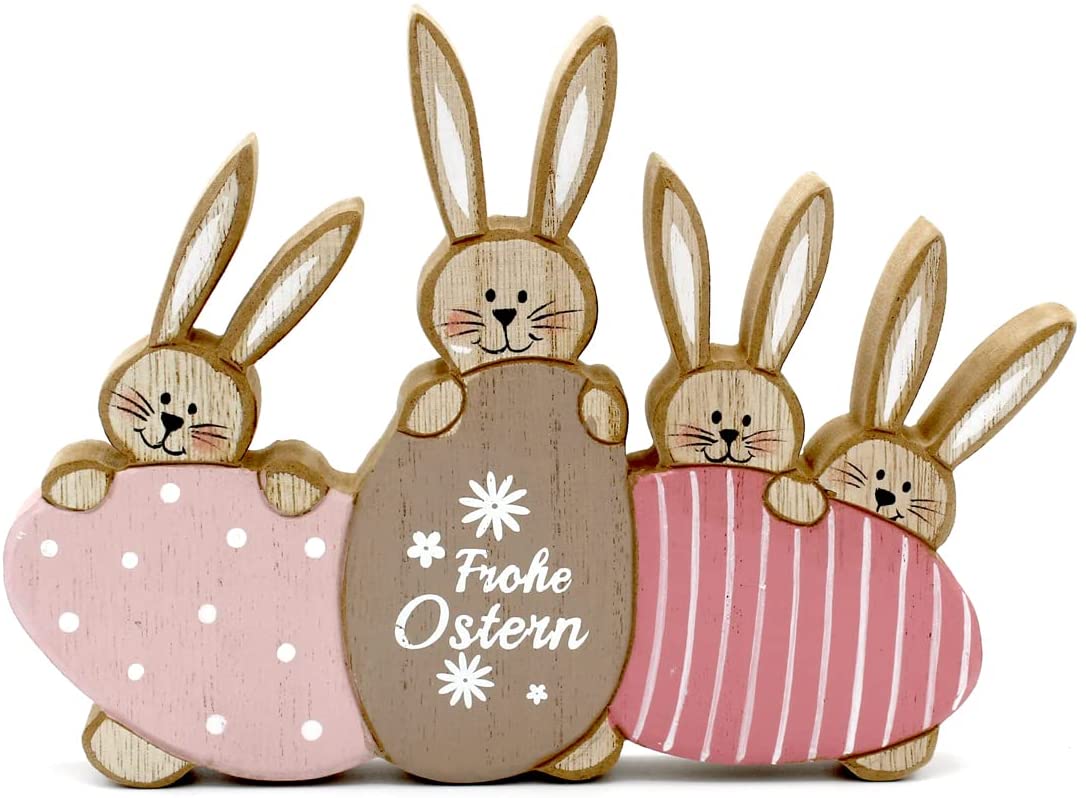 Osterhase niedliche Holz Dekofigur Frohe Ostern Osterdeko IK Osterhasen Rosa Tischdeko Frühling