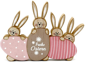 Osterhase niedliche Holz Dekofigur Frohe Ostern Osterdeko IK Osterhasen Rosa Tischdeko Frühling