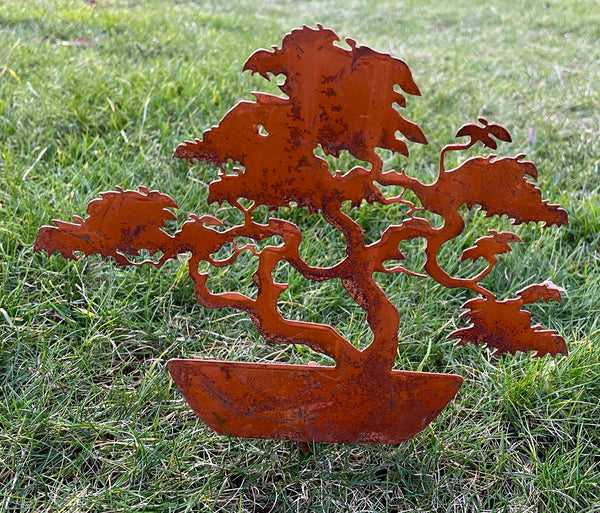 LB H&F Gartenstecker Bonsai Baum Rost Edelrost Gartenkunst Rostfigur Figur Pflanze Metall Japanischer Garten