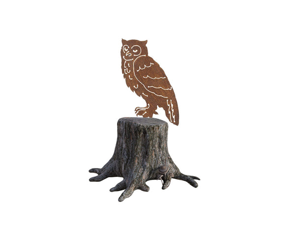 LB H&F Gartendeko Gartenstecker Eule zum Stecken Edelrost Baumstamm Rost Deko Design Uhu
