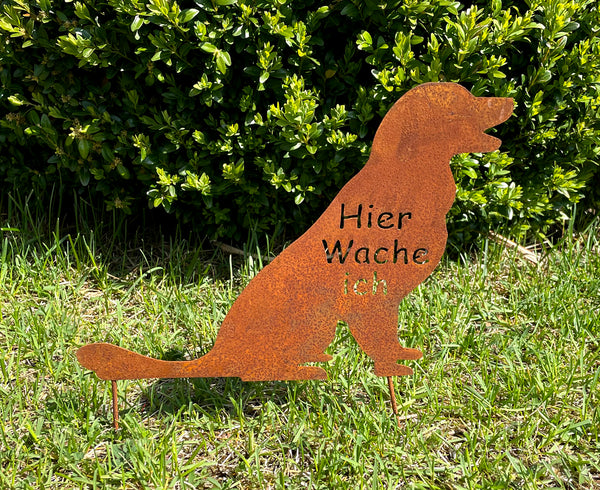 Gartenstecker Hund Roststecker WACHHUND Edelrost Tierfigur Rostfigur Hier WACHE ICH Rostdeko Figur Gartendeko WAUWAU