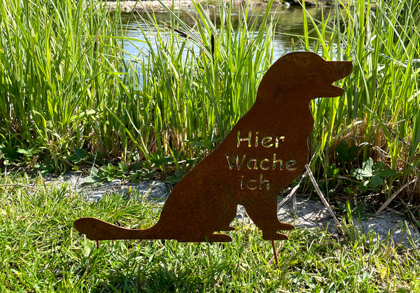 Gartenstecker Hund Roststecker WACHHUND Edelrost Tierfigur Rostfigur Hier WACHE ICH Rostdeko Figur Gartendeko WAUWAU