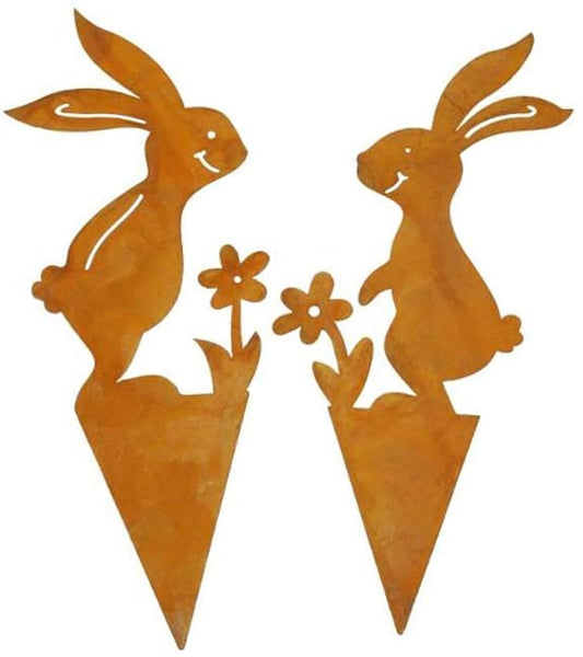 2er Set Gartenstecker Hasenpaar Osterhase Rost Deko Design Stecker Beetstecker Osterdeko