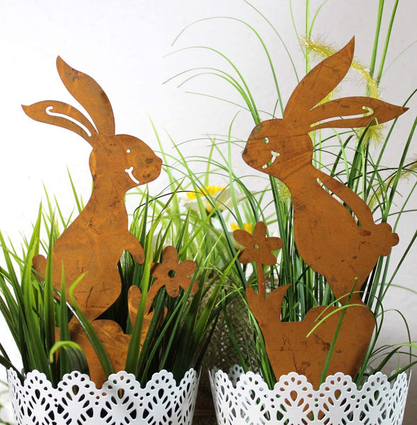 2er Set Gartenstecker Hasenpaar Osterhase Rost Deko Design Stecker Beetstecker Osterdeko