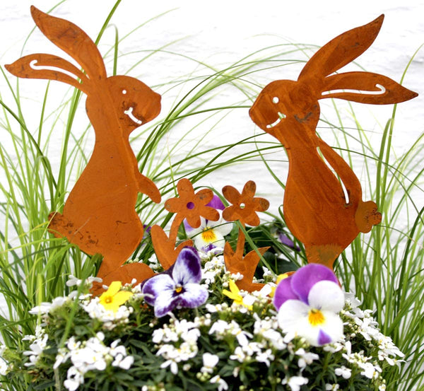 2er Set Gartenstecker Hasenpaar Osterhase Rost Deko Design Stecker Beetstecker Osterdeko