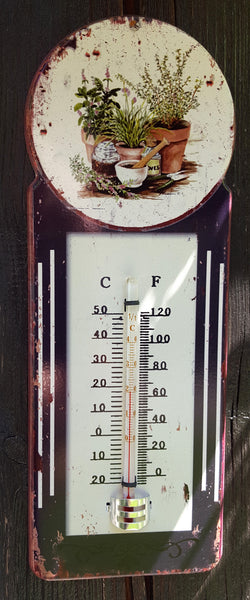 LB H&F Gartenthermometer analoges Innen-/Außenthermometer Wand Thermometer Metall - 38 cm Gross - Blechschild Antik Design