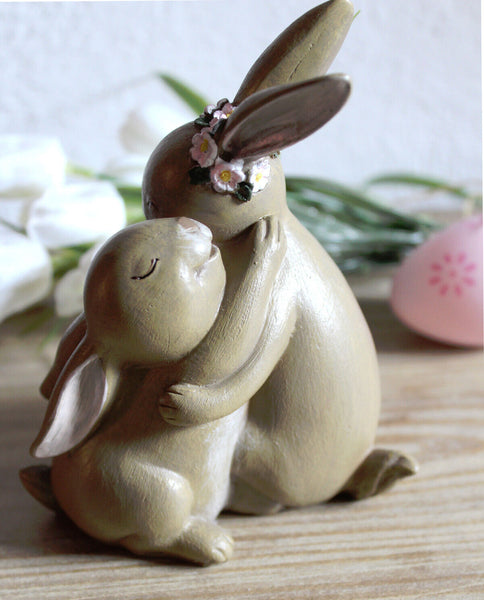 Hase Hasenpaar Mutter Kind Familie Deko Ostern Dekoration Figur Tischdeko Osterhase modern Osterschmuck Osterdeko