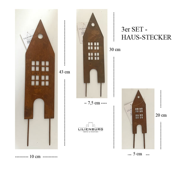 LB H&F Lilienburg Häuser Weihnachtsdeko Roststecker Rost Metall Gartenstecker Haus Rost