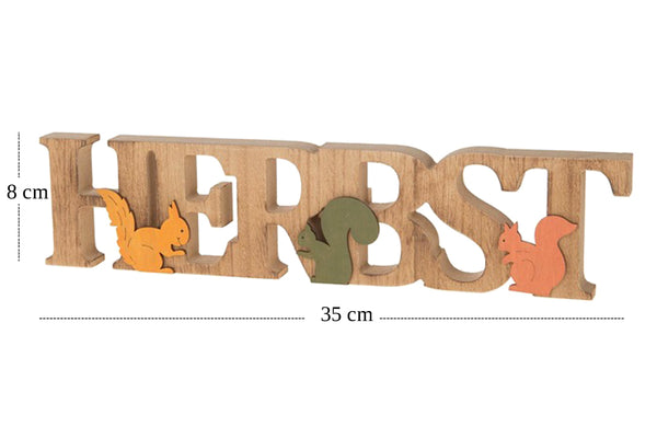 LB H&F Schriftzug Herbst zum hinstellen Holz Natur Eichhörnchen 35 cm Gross Herbstdeko (Natur)