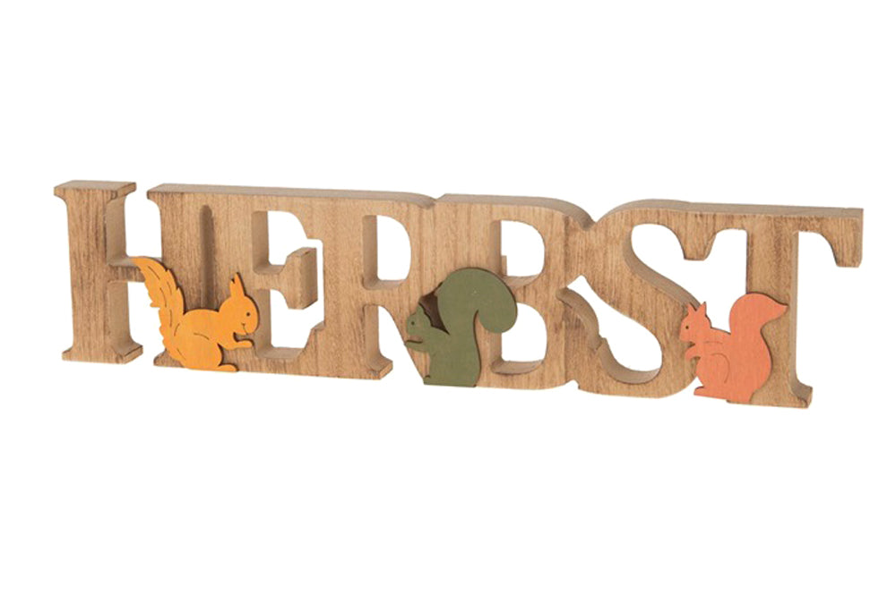 LB H&F Schriftzug Herbst zum hinstellen Holz Natur Eichhörnchen 35 cm Gross Herbstdeko (Natur)