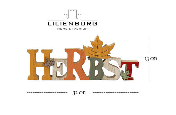 LB H&F Schriftzug Herbst zum hinstellen Holz Herbstblätter Blätter Natur 30 cm Gross Herbstdeko BLATT