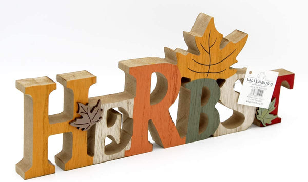 LB H&F Schriftzug Herbst zum hinstellen Holz Herbstblätter Blätter Natur 30 cm Gross Herbstdeko BLATT