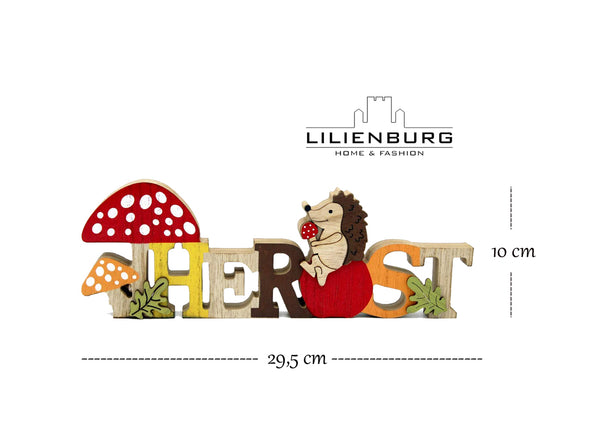 LB H&F Schriftzug Herbst zum hinstellen Holz Wald Pilze Blätter Natur Herbstdeko Igel niedlich PILZ