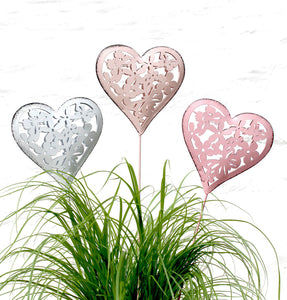 3 x Gartenstecker Herz Hochzeit rosa Beetstecker Blumentopf Gartendeko Balkon Valentinstag Muttertag