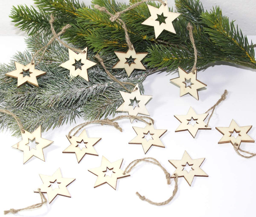 LB H&F 14 x Weihnachts-ANHÄNGER Set Holz-Sterne Weihnachtssterne Chris