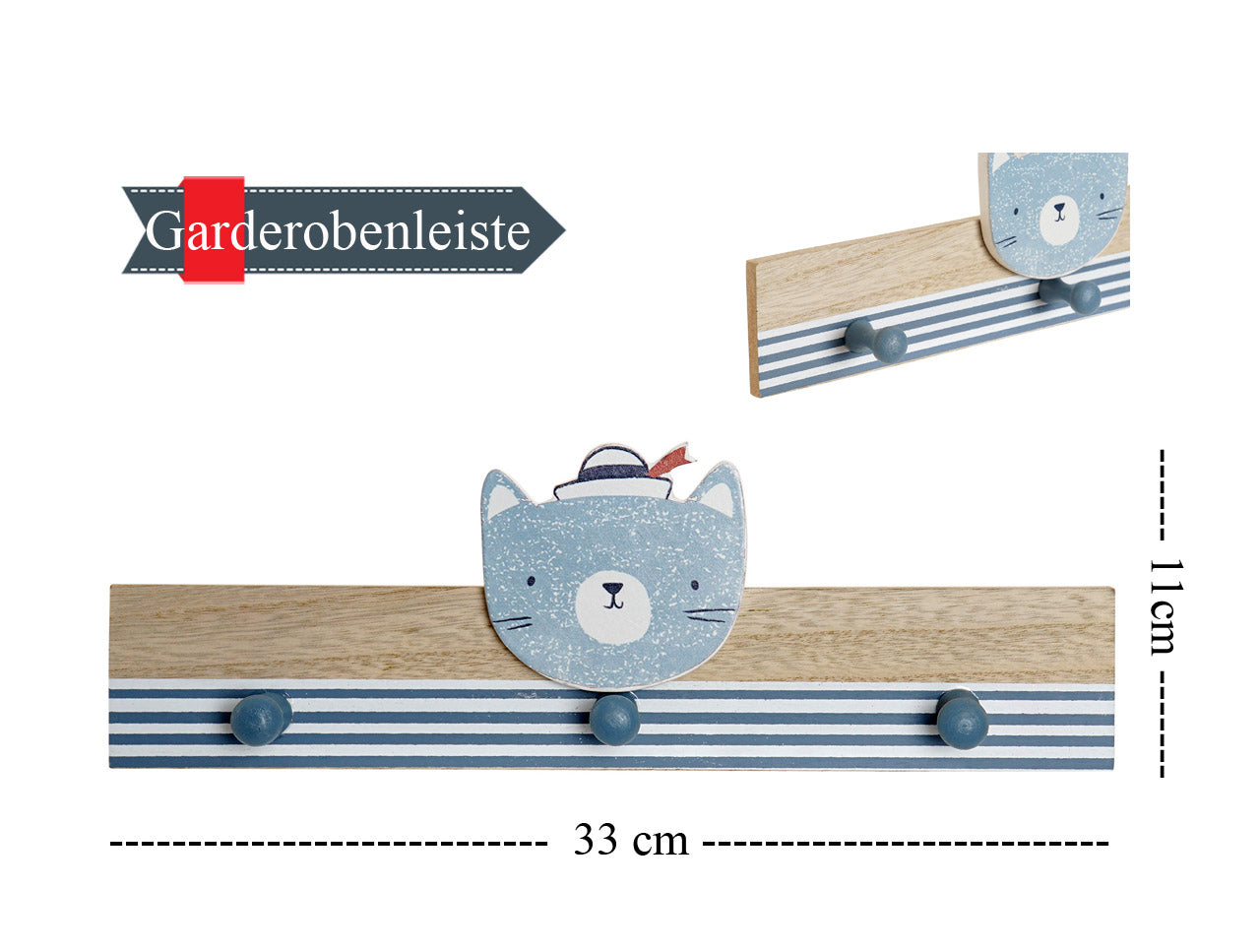 LB H&F Hakenleiste Garderobenhaken Garderobe Haken Matrose Wandgarderobe Kleiderhaken KINDERZIMMER - 33x11cm Gross