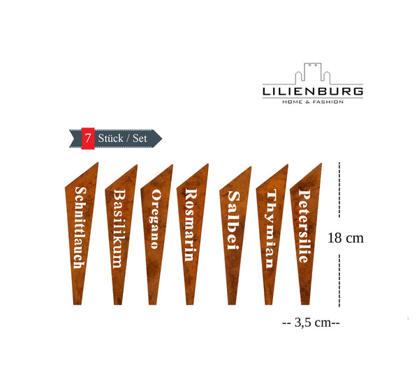 LB H&F 7 Stück/Set Topfstecker Kräuterstecker Roststecker 18 cm Pflanzstecker Kräuter Rosmarin Basilikum Schnittlauch Rost