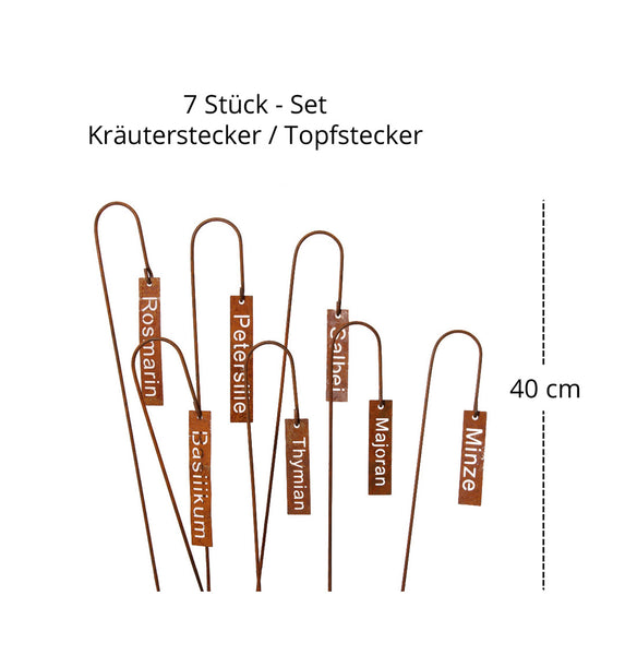 LB H&F 7 Stück Topfstecker Kräuterstecker Roststecker Set 40 cm Gross Pflanzstecker Beschriften Ihrer Kräuter Rosmarin Basilikum Schnittlauch Rost