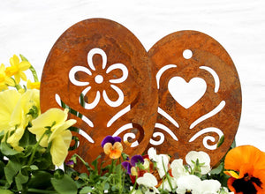 LB H&F Osterdeko Deko Ostern Garten Metall Rost Gartendeko Ostern Frühling Stecker (2er Osterei Herz + Blume)