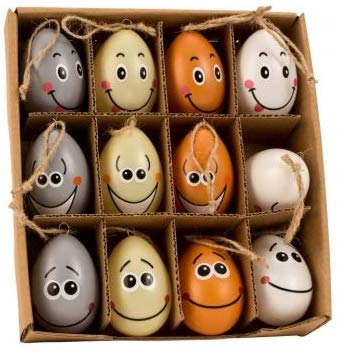12 Stück Deko Ostereier 6 cm Eier zum Hängen Osterhänger lustig Gesich