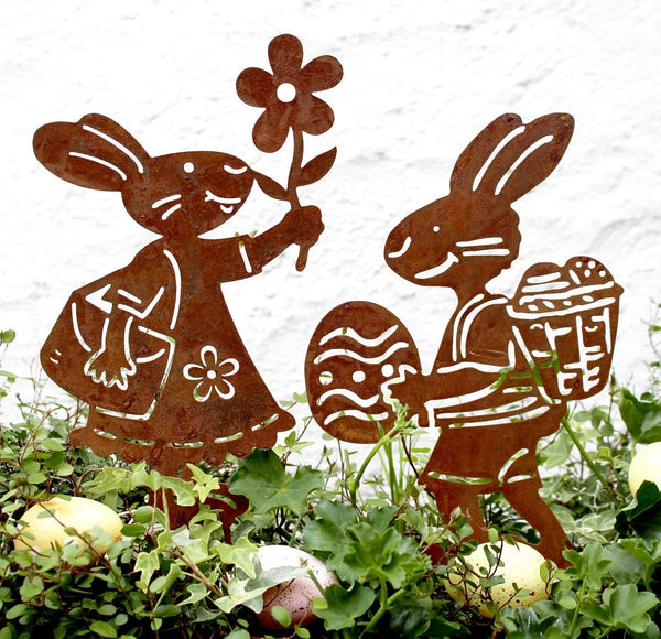 LB H&F Osterstecker Osterhase Osterdeko Metall Gartenstecker Gartendeko Ostern Set lustig