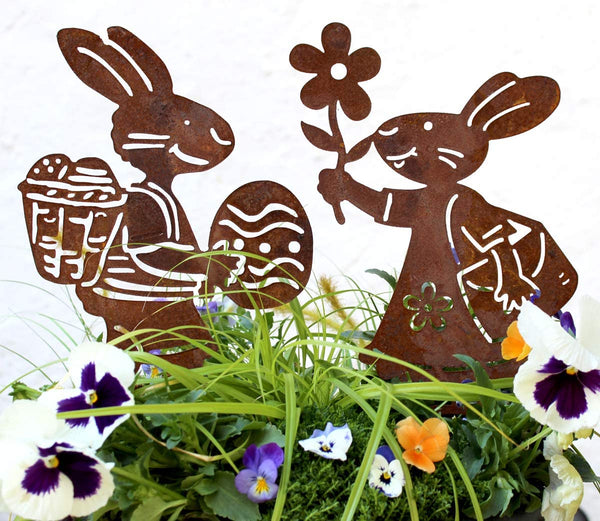 LB H&F Osterstecker Osterhase Osterdeko Metall Gartenstecker Gartendeko Ostern Set lustig