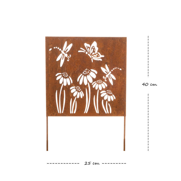 LB H&F Rostsäule Roststeele Rostschild Blumen 40cm Groß Rost Rostdeko Schmetterling Gartendeko zum hinstellen/draußen Wetterfest (Blumen)