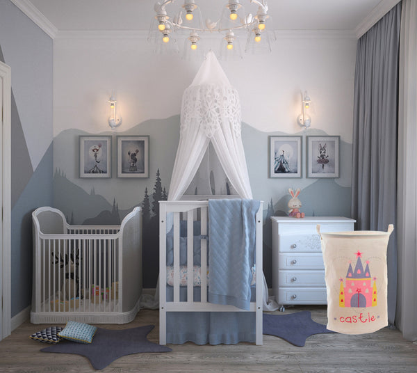 LB H&F Aufbewahrungssack Spielzeugsack ELSA Mädchen Schloss Fee faltbar Spielzeug / Wäschekorb Kinderzimmer Baumwolle 50 x 40 cm Prinzessin