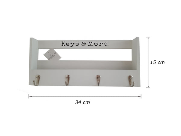 LB H&F Schlüsselkasten Schlüsselschrank Schlüsselbrett mit Ablage Vintage und 4 Schlüsselhaken weiß Holz für Briefe, Stifte, Handy