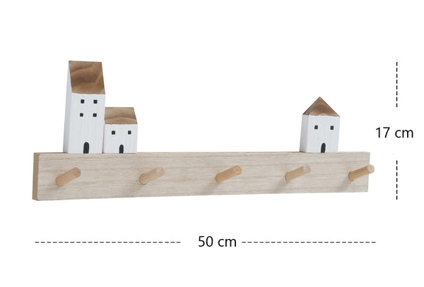 LB H&F Schlüsselbrett Haus Schlüsselleiste Holz mit 5 Schlüsselhaken Schlüsselschrank Natur Weiß 50 cm Haus