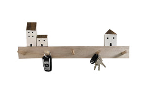 LB H&F Schlüsselbrett Haus Schlüsselleiste Holz mit 5 Schlüsselhaken Schlüsselschrank Natur Weiß 50 cm Haus