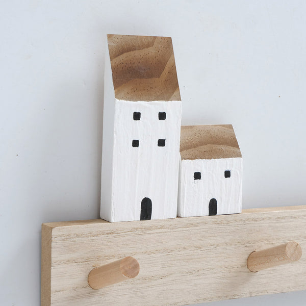 LB H&F Schlüsselbrett Haus Schlüsselleiste Holz mit 5 Schlüsselhaken Schlüsselschrank Natur Weiß 50 cm Haus