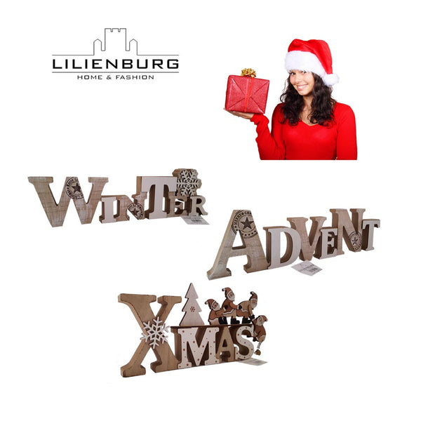 LB H&F Weihnachtsdeko Schriftzug Advent zum hinstellen Holz Natur Winterdeko Holzaufsteller Adventsdeko